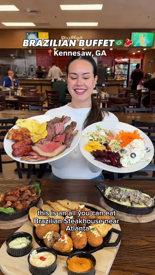 Bonfire Brazil Steakhouse in Kennesaw showing buffet, steakhouse, caipirinha, live music, video by Carolina Jimenez on Facebook