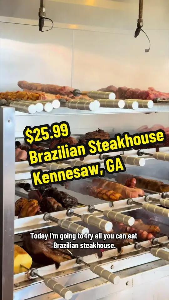 Bonfire Brazil Steakhouse in Kennesaw showing review, all you can eat, brazilian steakhouse, white sauce, cream cheese, video by naia_foodie on TikTok