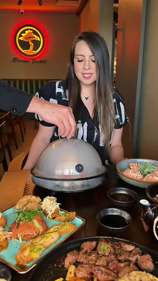  in Florida showing restaurant visit, sushi, hibachi, ceviche, cocktail, appetizer sampler, video by hellentakesmiami on TikTok