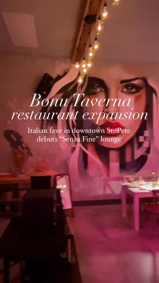 Bonu' Taverna Italiana in St. Petersburg showing restaurant expansion, new lounge space, private events, adults-only lounge, artwork, graffiti fresco, video by ilovetheburgstpete on TikTok