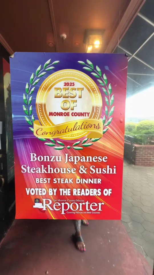 Bonzu Japanese steakhouse & sushi in Forsyth showing review, hibachi, sushi, video by all.about.kristie on TikTok