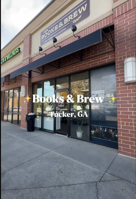 Books & Brew in Tucker showing review, visit, video by yourqueerbookfriend on TikTok