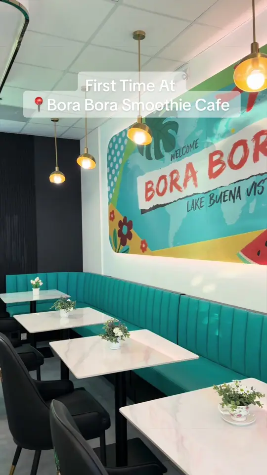  in Florida showing review, mango matcha latte with oat milk, coconut smoothie bowl, banana milkshake, video by shellyyxp on TikTok