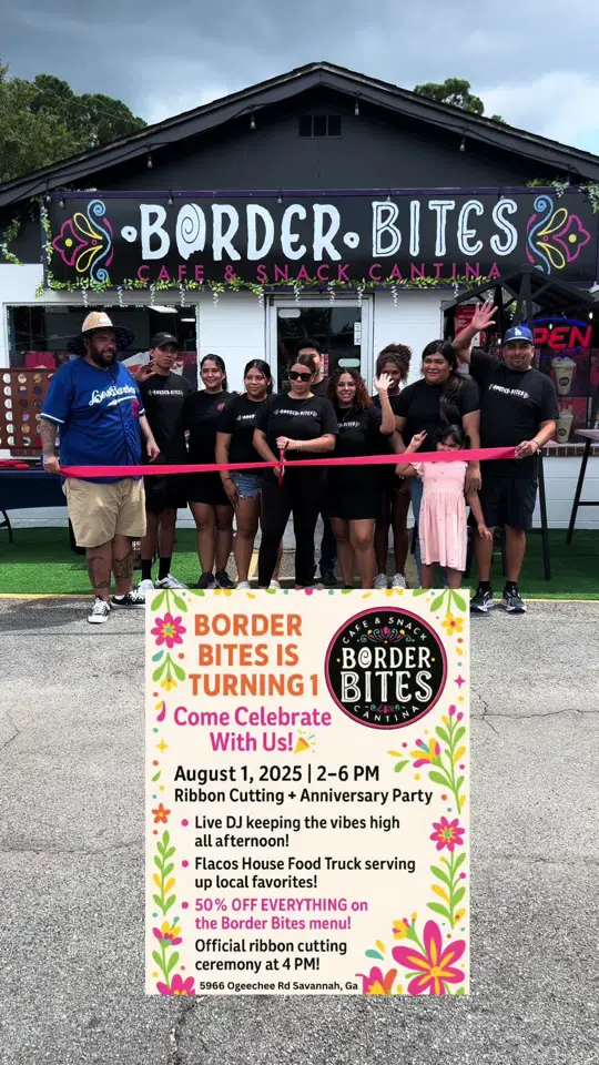 BORDER BITES CAFE in Savannah showing review, visit, food, drink, pina agua fresca, anniversary, video by mzaprilnicole on TikTok