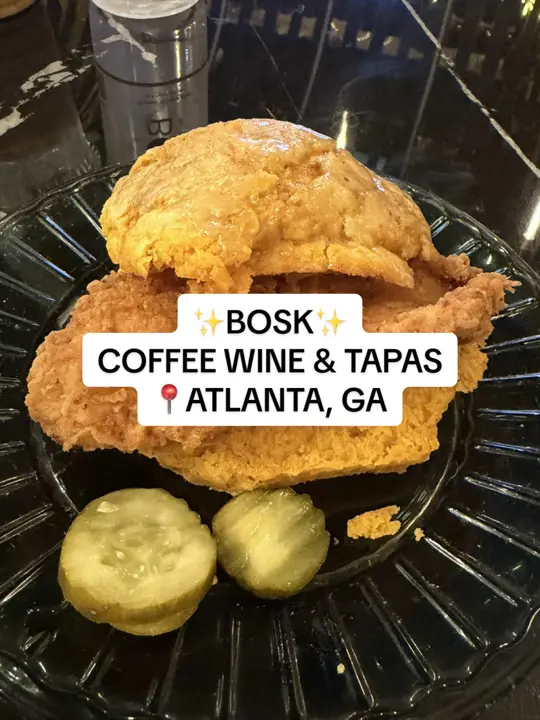 BOSK Coffee Wine & Tapas in Atlanta showing visit, coffee shop, wine bar, tapas, breakfast, lunch, video by taliacadet on TikTok