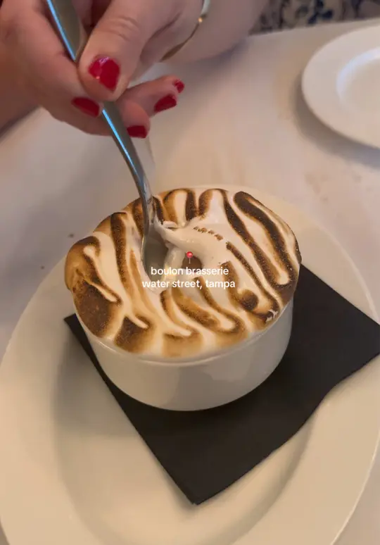 Boulon Brasserie in Tampa showing dessert, chocolate mousse, video by champagneauby on TikTok