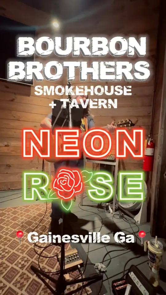 Bourbon Brothers Smokehouse & Tavern in Gainesville showing live music, patio atmosphere, weekend event, video by Neon Rose on Facebook