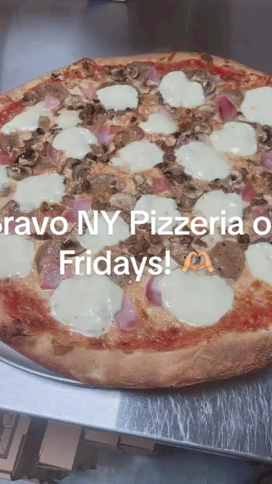 Bravo NY Pizzeria in Palm Harbor showing pizza, dine in, carry out, video by bravonypizzeria on TikTok
