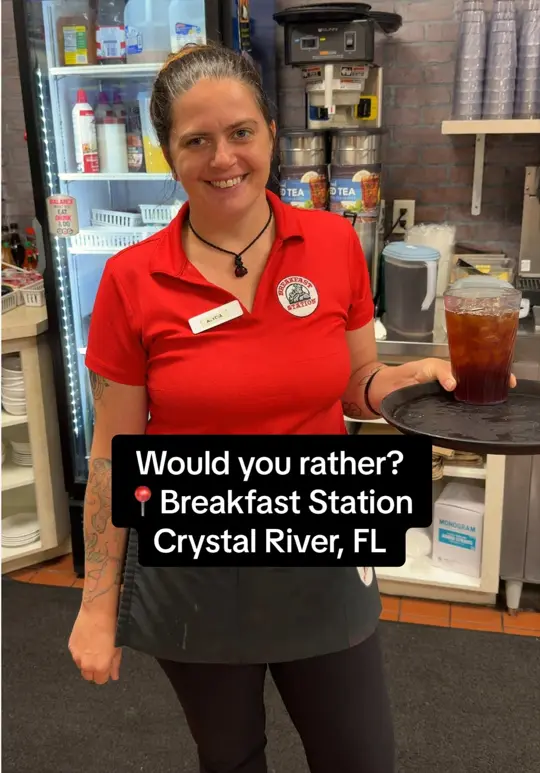 Breakfast Station in Ormond Beach showing server life, would you rather challenge, video by breakfaststation on TikTok