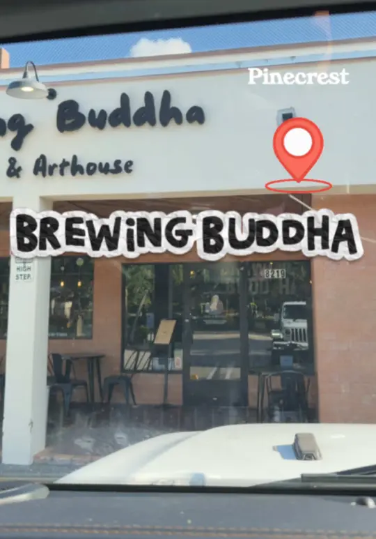 Brewing Buddha Cafe & Arthouse in Miami showing coffee, iced sea salt caramel latte, video by w0wnicole on TikTok