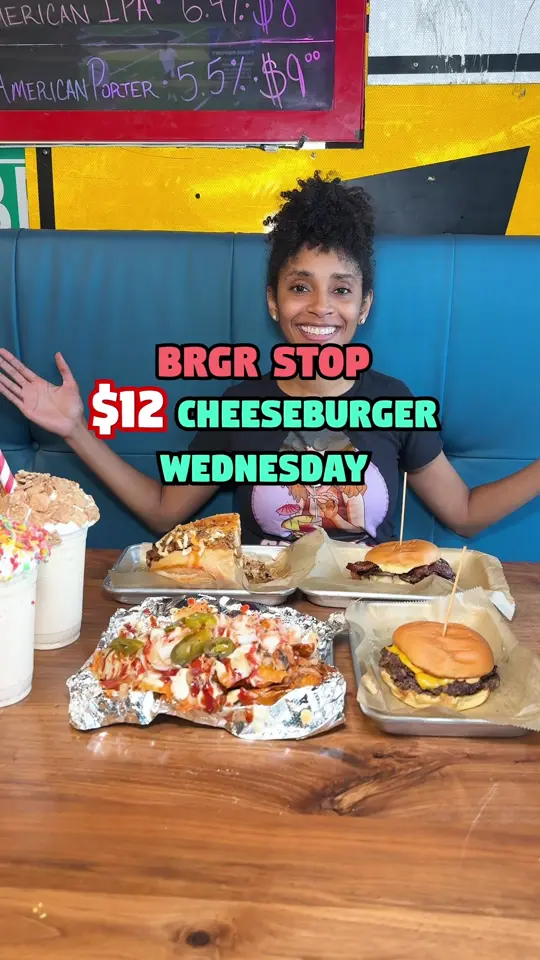 BRGR STOP COCONUT CREEK in Coconut Creek showing burger, smash burger, garlic burger, video by brieatsmiami on TikTok