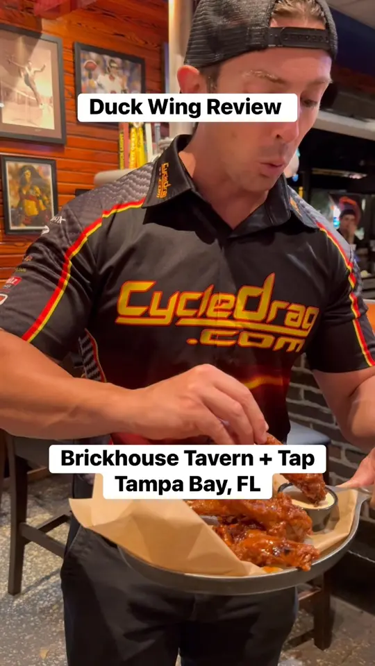Brick House Tavern + Tap in Tampa showing food, duck wings, video by CycleDrag on Facebook
