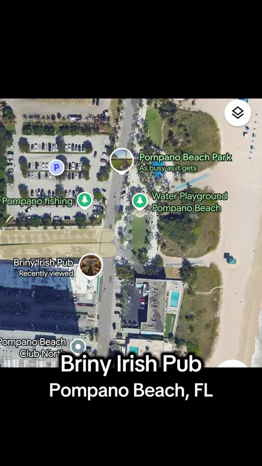Briny Irish Pub in Pompano Beach showing review, irish pub, neighborhood friendly feel, video by travelingwithangels on TikTok