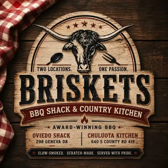 Briskets BBQ & Country Kitchen in Chuluota showing restaurant, menu items, video by Briskets BBQ Shack & Grill on Facebook