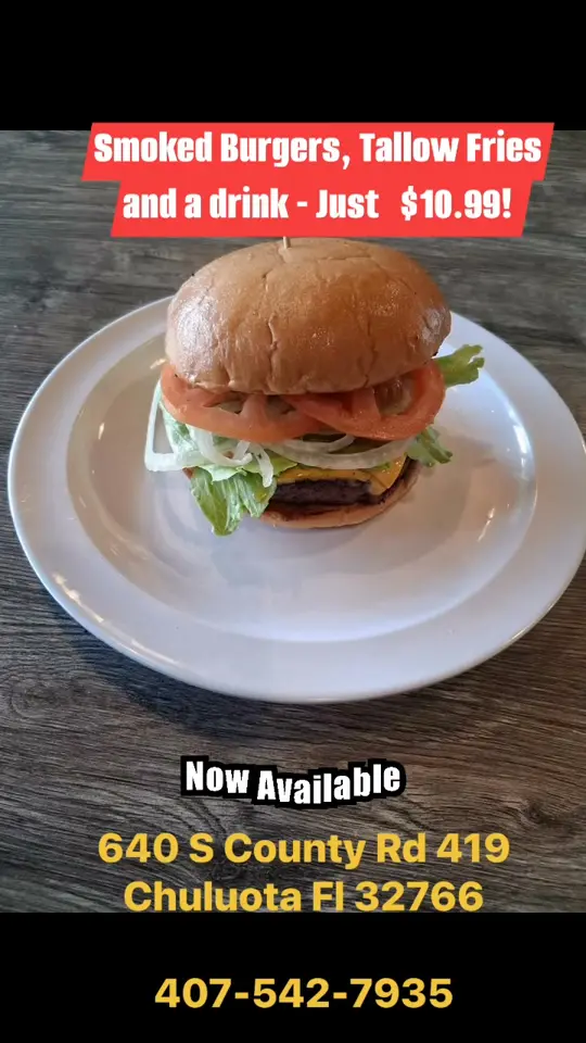 Briskets BBQ & Country Kitchen in Chuluota showing food, smoked burgers, video by Briskets BBQ Shack & Grill on Facebook