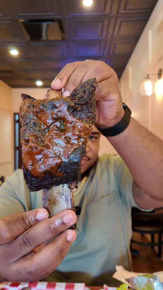 BriskFire BBQ in Lilburn showing review, brisket philly, banana pudding, dino short rib, brisket sandwich, video by londonjameseats on TikTok