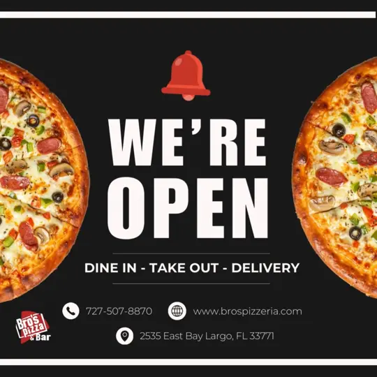 Bro's Pizzeria and Bar in Largo showing pizza, dine in, take out, delivery, video by Bro's Pizzeria & Bar on Facebook