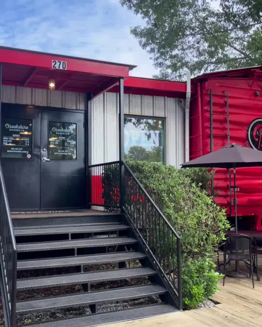 Brookshire BBQ in Madison showing slow-smoked southern bbq, homemade bottled sauces, cold draft beer, video by Brookshire Barbecue on Facebook