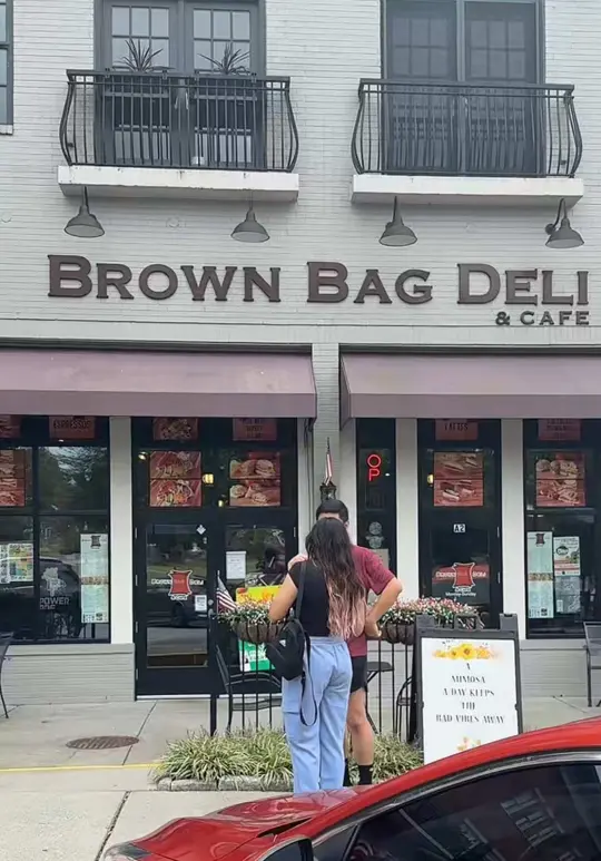 Brown Bag Deli and Cafe in Suwanee showing review, regular sandwich, video by sergiorivera00 on TikTok