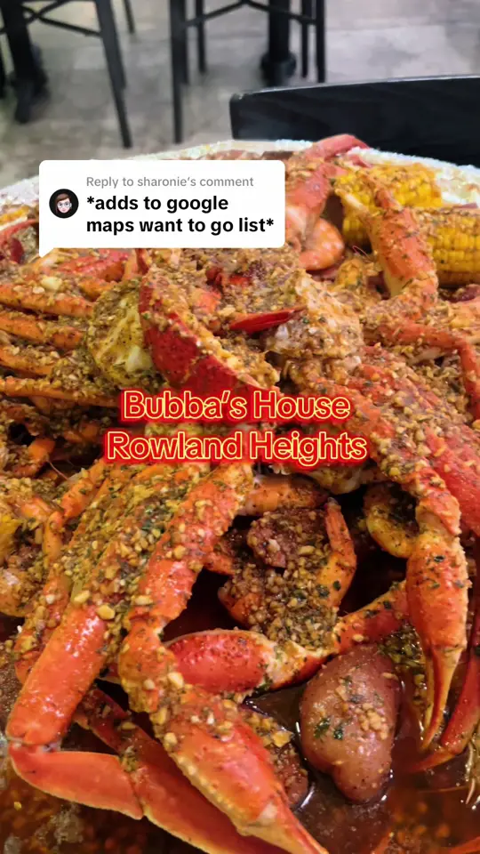 Bubba's Crab & Seafood in Leesburg showing food review, seafood boil, video by mirithesiren on TikTok