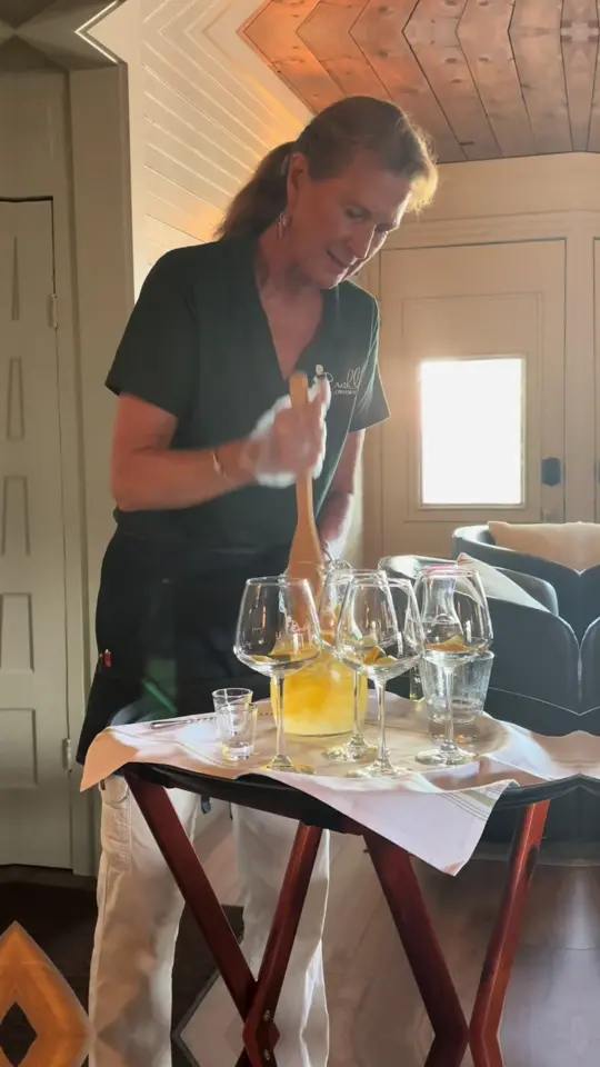 Buckley Downtown Table & Vine in Ellijay showing drink, tableside sangria, food, cubano sandwich, video by buckley.vineyards on TikTok