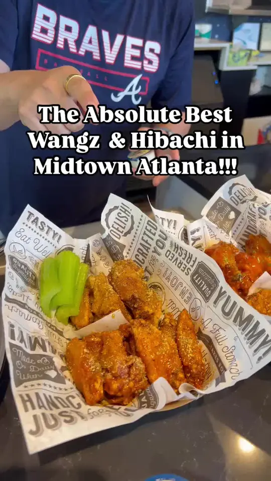 Buffalo Wild Wings in Atlanta showing restaurant visit, wings, honey hot wings, honey lemon pepper wings, video by atlantafoodguy on TikTok