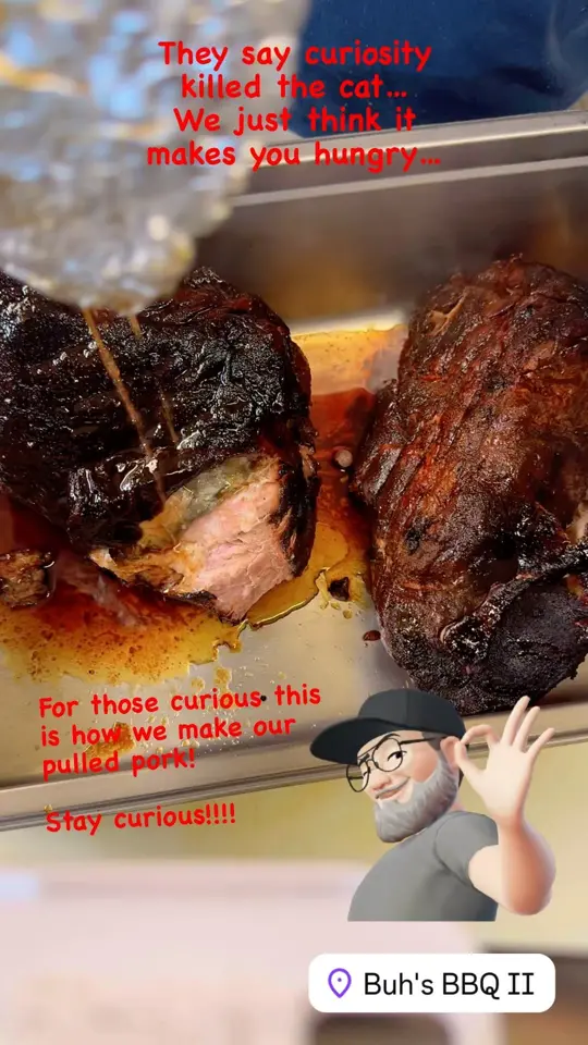 Buh's BBQ II in Navarre showing pulled pork, food preparation, video by Buh's BBQ II on Facebook