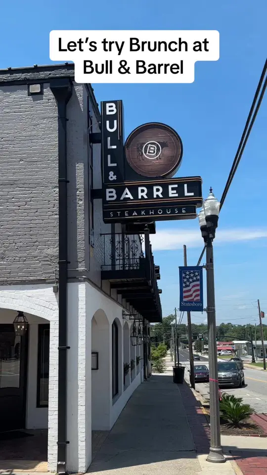 Bull and Barrel Steakhouse in Statesboro showing brunch, restaurant visit, video by visitstatesboro on TikTok