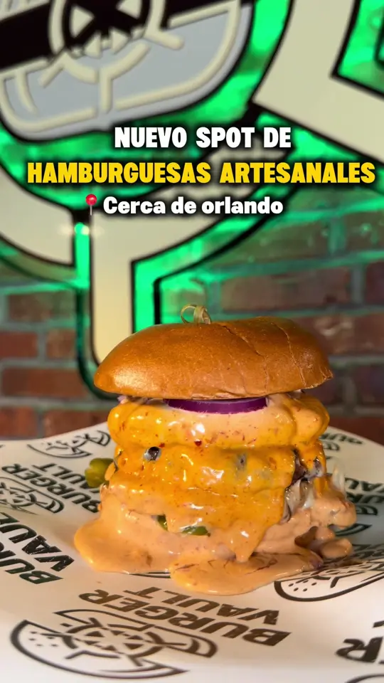 Burger Vault - Orlando in Altamonte Springs showing wagyu burger, mushroom magic, volcano burger, video by josyinorlando on TikTok