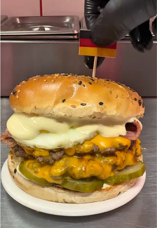 Burgermeister in Miami Beach showing burger, bacon, egg, cheese, beef, video by texasamericansa on TikTok