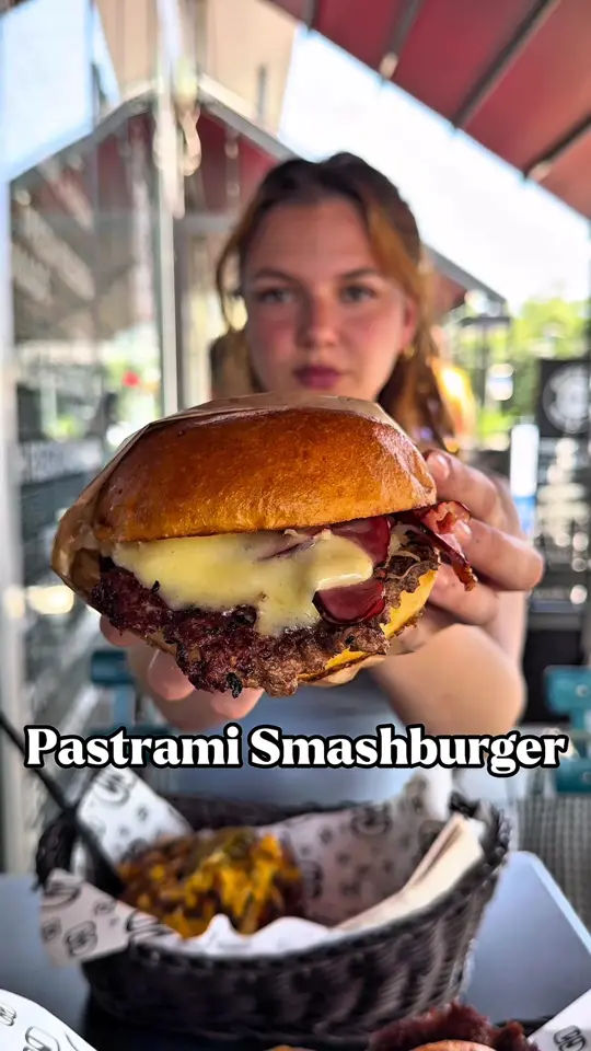 Burgermeister in Miami Beach showing pastrami burger, smashburger, fries, chili cheese fries, video by anini_paninii on TikTok