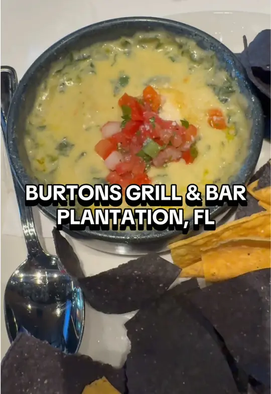 Burtons Grill & Bar in Boca Raton showing spinach dip, crab cakes, burgers, lobster roll, video by grace.andgrub on TikTok