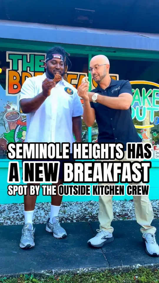C House Seminole Heights in Tampa showing restaurant, breakfast, steak & egg sandwich, coffee cake, video by Tampa Bay is Awesome on Facebook
