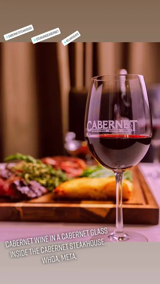 Cabernet Steakhouse in Alpharetta showing drink, cabernet wine, video by cabernetsteakhouse on TikTok