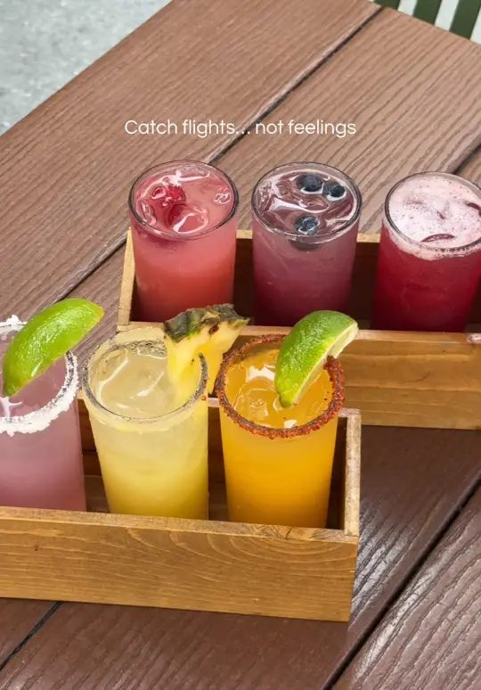 Cabos Cantina in Fort Myers showing cocktail, margarita flight, video by caboscantinafl on TikTok