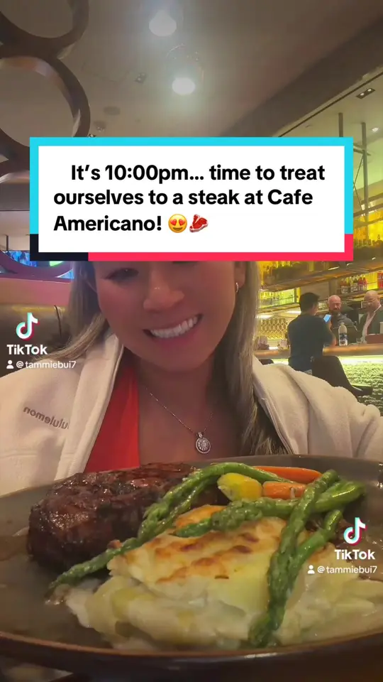 Cafe Americano in Miami Beach showing dinner, steak, video by tammiebui7 on TikTok