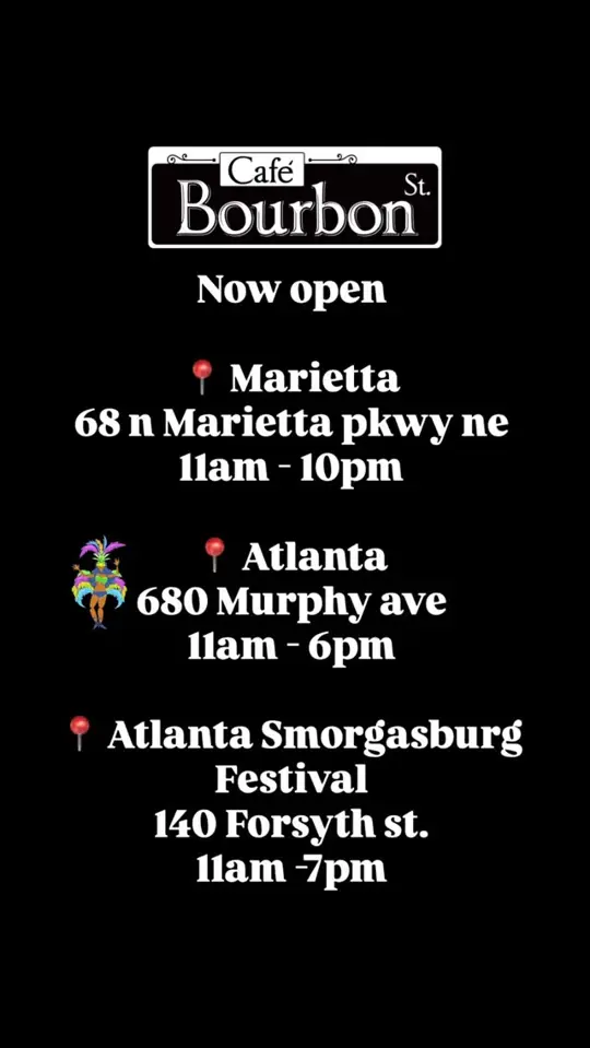 Cafe Bourbon St. in Marietta showing cafe, atmosphere, video by Cafe Bourbon St. on Facebook