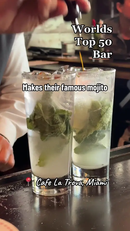 Cafe La Trova in Miami showing cocktail, mojito, video by chris.and.ashley on TikTok