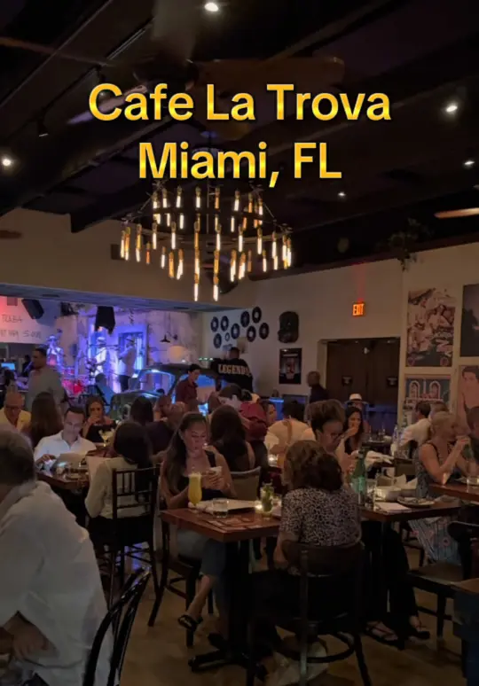 Cafe La Trova in Miami showing review, visit, atmosphere, live music, cocktails, video by sunshinestateselling on TikTok