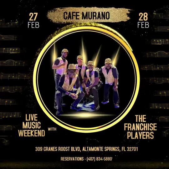 Cafe Murano in Altamonte Springs showing live music, food, beverages, video by Franchise Players on Facebook