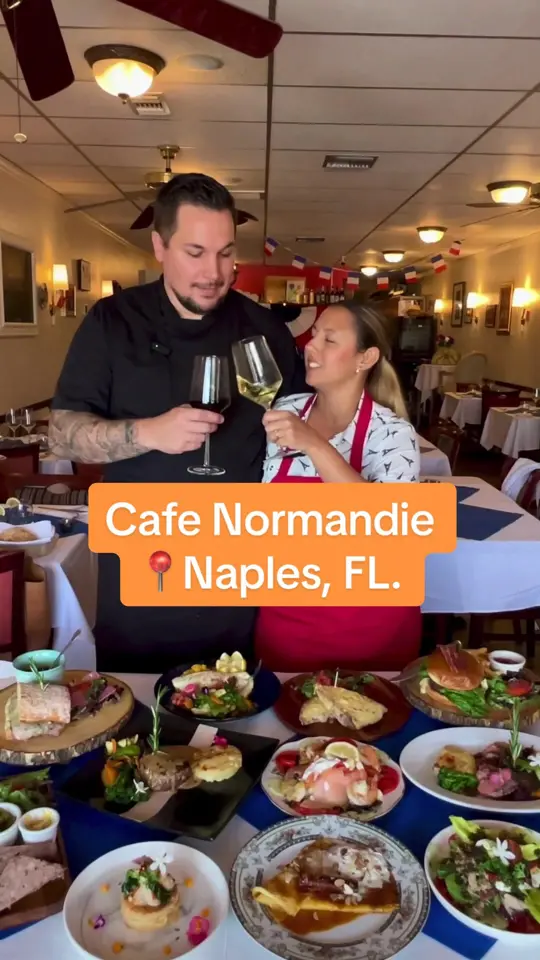 Cafe Normandie in Naples showing restaurant week, special menu, charity event, video by sizzledining on TikTok