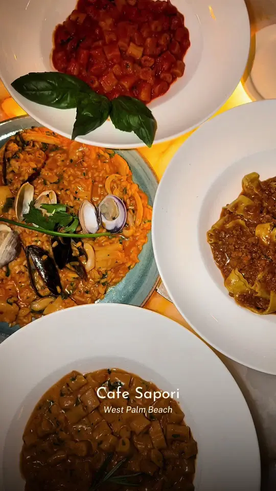  in Florida showing italian food, handmade pasta, crispy calamari, pizza, seafood, video by palmbeachnow on TikTok