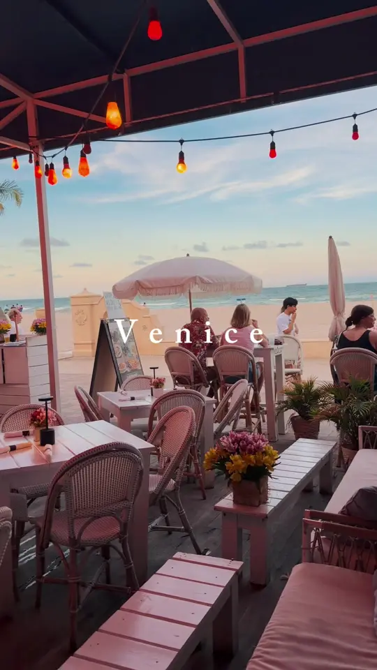 Cafe Venice Restaurant and Bar in Venice showing beachfront dining, ocean views, authentic italian food, breakfast, lunch, dinner, video by venicehollywoodfl on TikTok