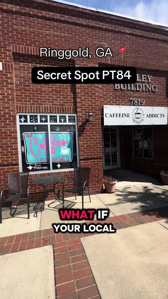 Caffeine Addicts Coffee Shop & Cafe in Ringgold showing coffee, pastries, vintage tvs, memorabilia, cozy vibe, video by cartermoveschatt on TikTok