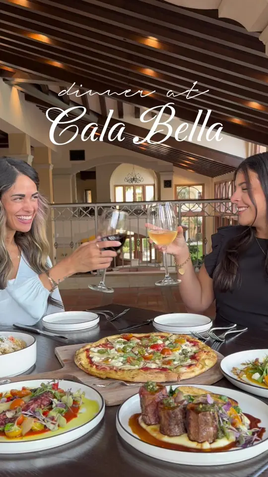 Cala Bella in Orlando showing food, grass fed lamb / food, charred octopus / food, eggplant pizza / food, garden squash salad / food, linguini cacio e pepe with royal red shrimp /, video by rosenhotels on TikTok