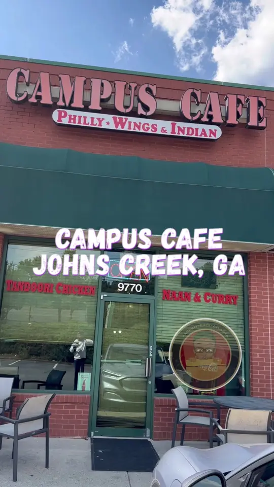 Campus Cafe in Johns Creek showing review, cheesesteak with tasi twist, butter chicken, video by jarrettisnotimpressed on TikTok