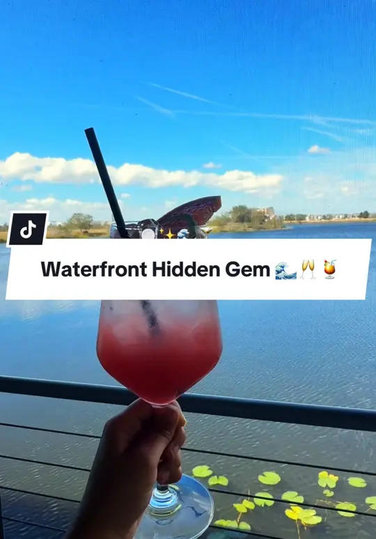 Canvas Restaurant & Market in Orlando showing waterfront dining, lake views, craft cocktail, farm-to-table feast, creative eats, video by stufftodoinorlando on TikTok