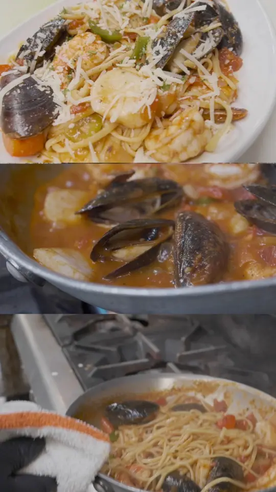 Cap's On the Water in St. Augustine showing seafood pasta, video by Cap's On The Water on Facebook