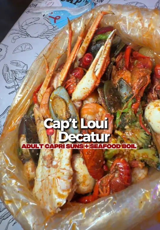 Cap't Loui - Decatur in Decatur showing review, visit, adult capri suns, food, crab legs, video by twocentsliyah on TikTok