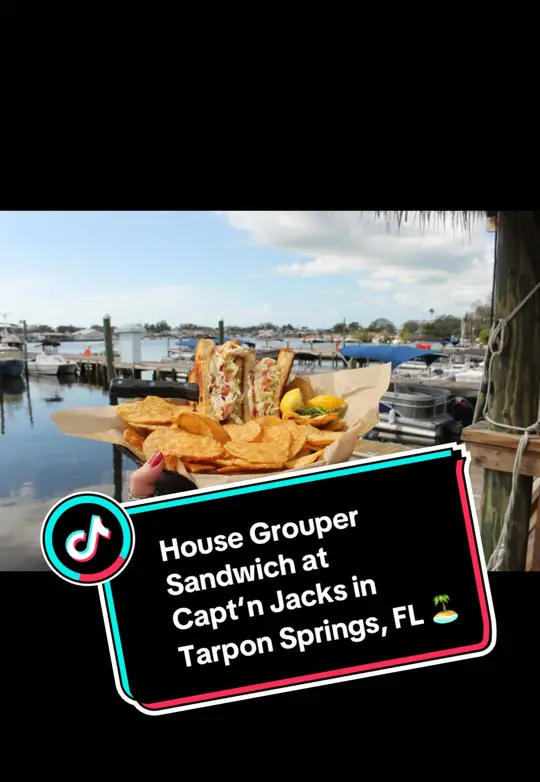 Capt'n Jack's Waterfront Grill in Tarpon Springs showing food, grouper sandwich, video by captnjacksofficial on TikTok